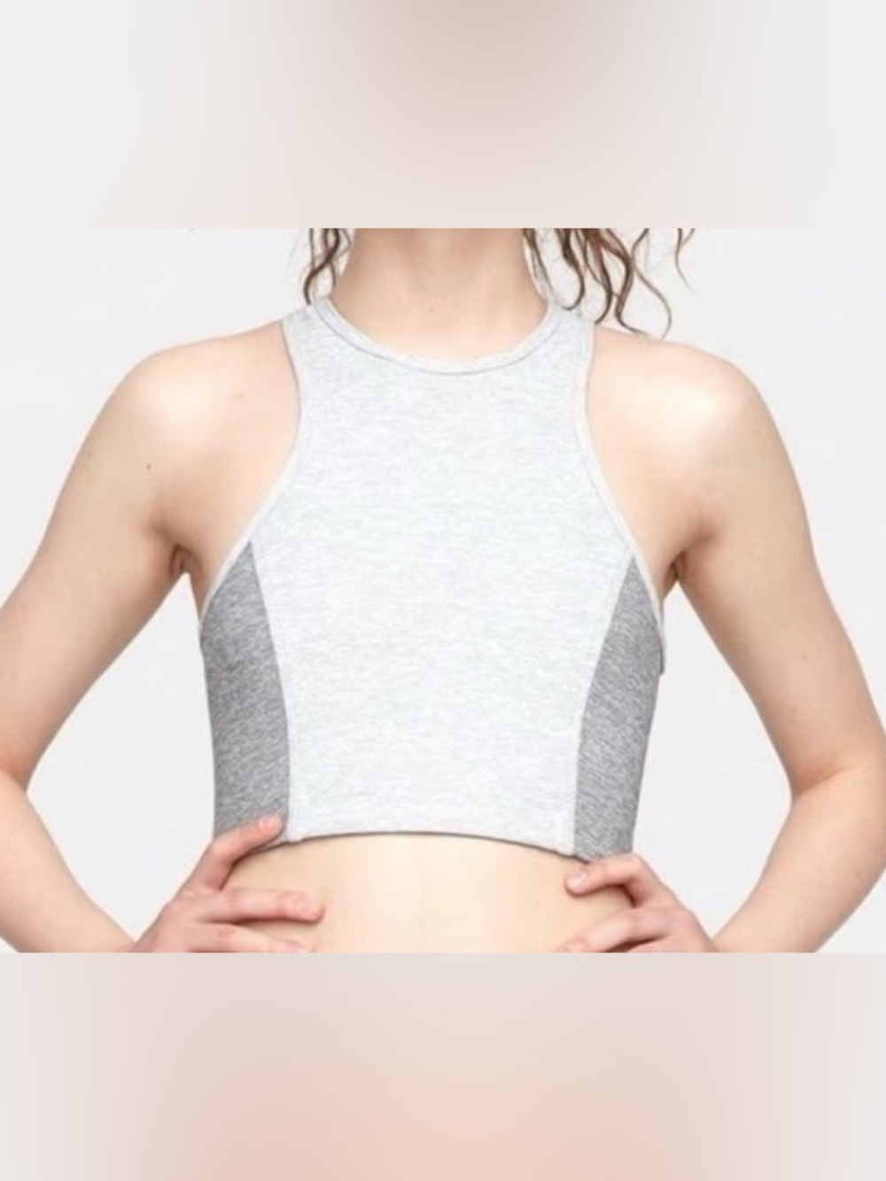 Outdoor Voices Heather Light Gray and Dark Gray Cropped Tank